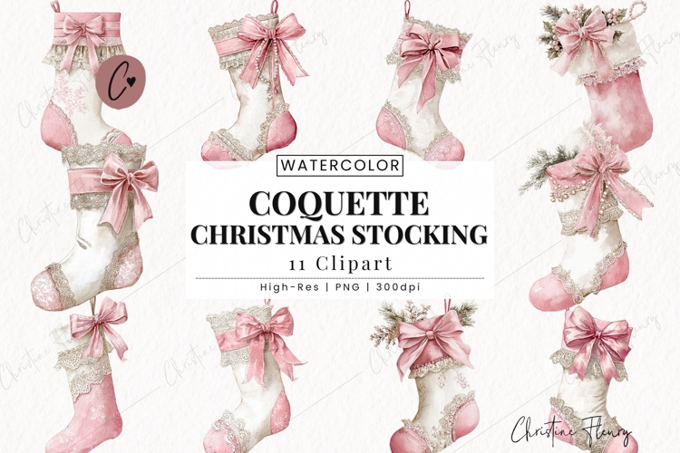 Coquette Christmas Stocking Clipart Bundle