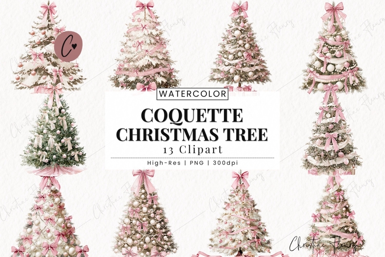 Coquette Christmas Tree Clipart Bundle