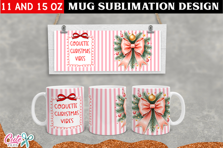 Coquette Christmas Vibes Mug Design | Pink Girly Bow Mug