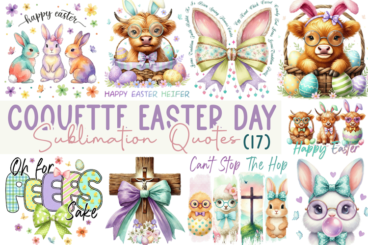 Coquette Easter Day Sublimation Quotes Bundle PNG
