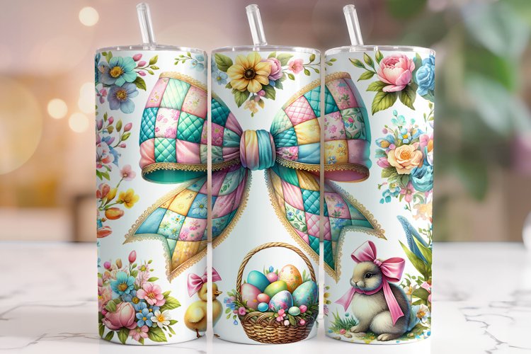 Easter Coquette Bow Tumbler Wrap, Floral Easter Tumbler PNG