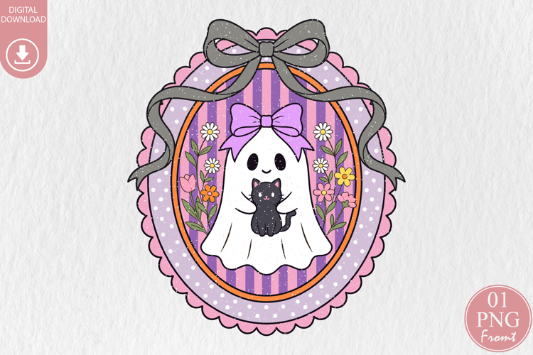 Coquette Ghost with Black Cat Sublimation PNG