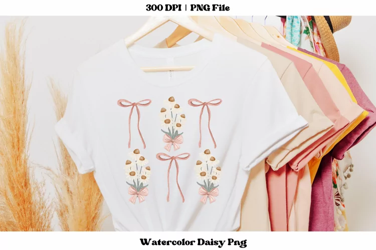 Coquette Girly Png | Bow Sublimation | Watercolor Daisy Png