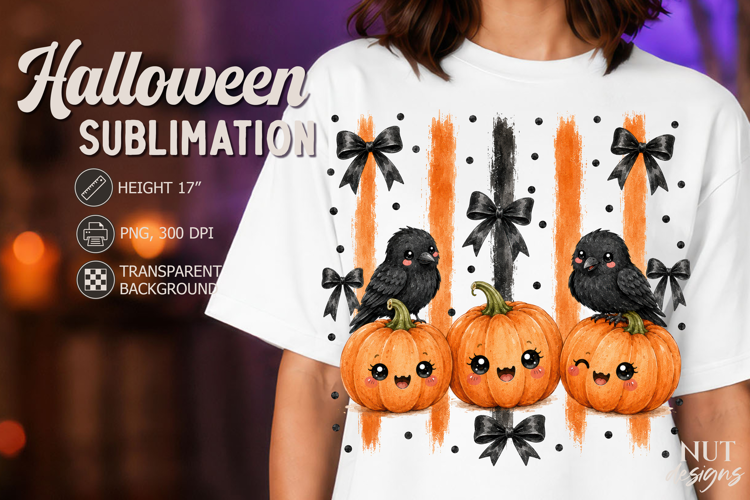 Cute Pumpkin Crow Halloween Coquette sublimation