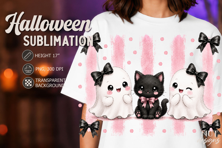Cute Ghost Cat Halloween Coquette sublimation
