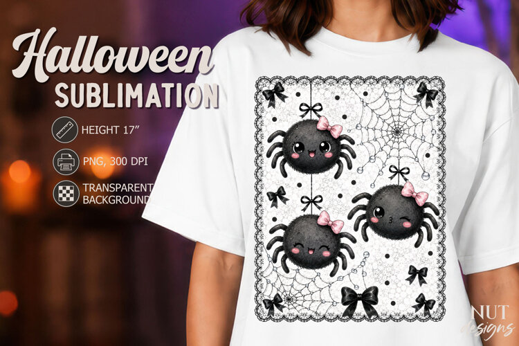 Pink Bow Spider Lace Halloween Coquette sublimation example image 1