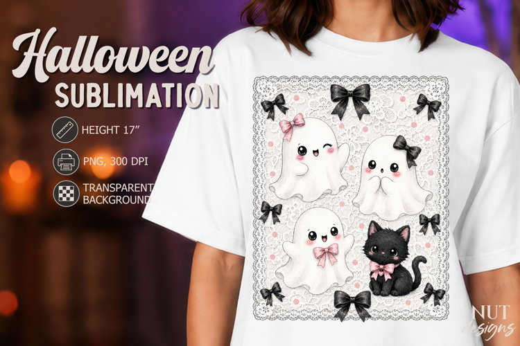 Cute Ghost Cat Lace Coquette Halloween sublimation