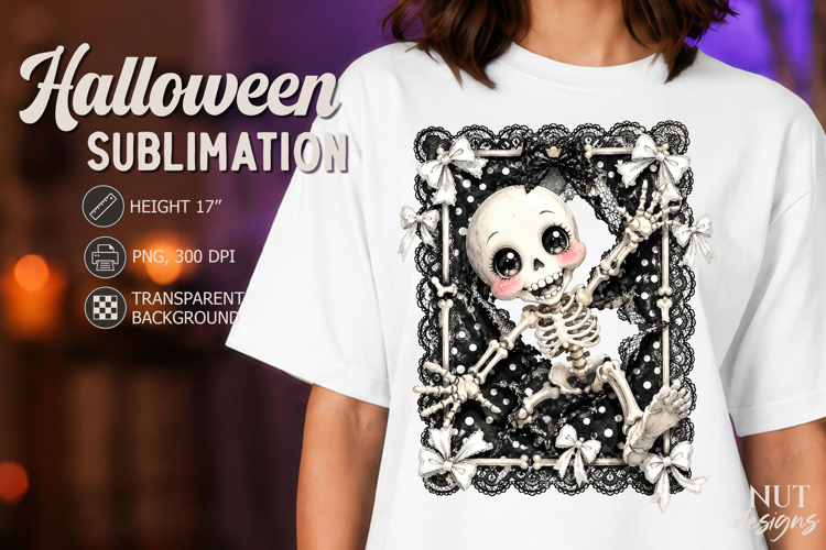 Cute Skeleton Lace Coquette Halloween sublimation