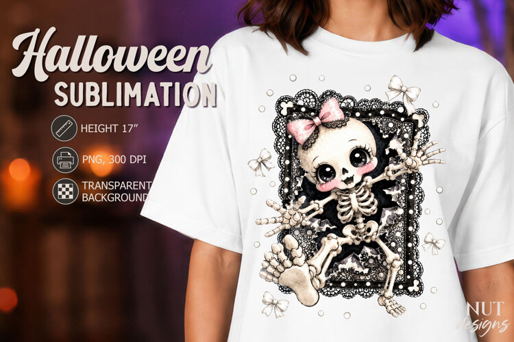 Cute Gothic Skeleton Lace Coquette Halloween sublimation example image 1