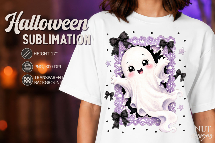 Cute Purple Ghost Lace Coquette Halloween sublimation