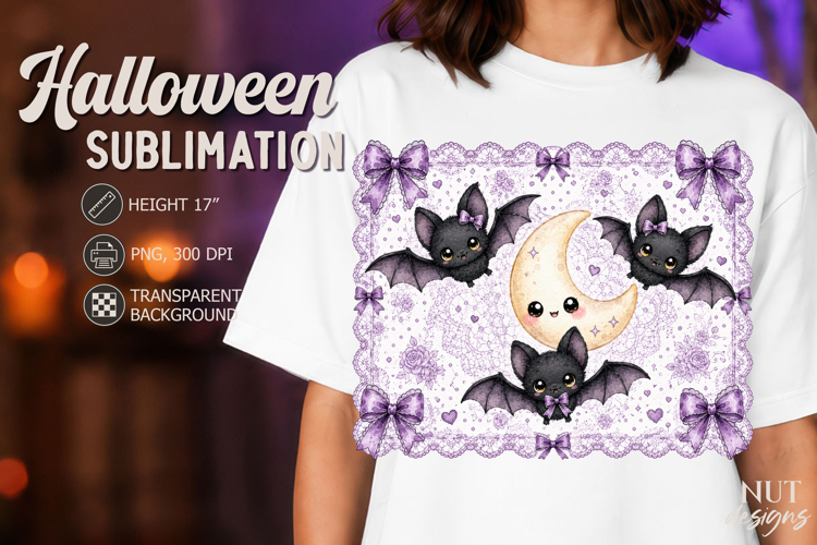 Cute Kawaii Bat Moon Coquette Halloween sublimation