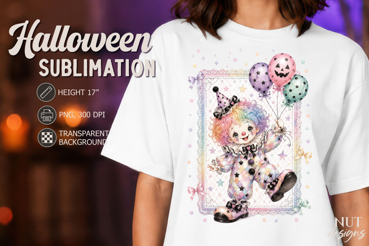 Pastel Halloween Clown Sublimation Coquette Halloween