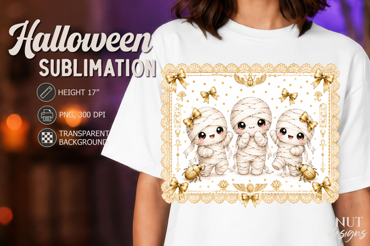 Cute Golden Mummy Coquette Lace Halloween sublimation