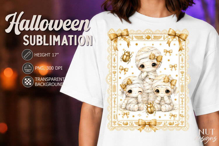 Cute Golden Mummy Coquette Lace Halloween sublimation example image 1