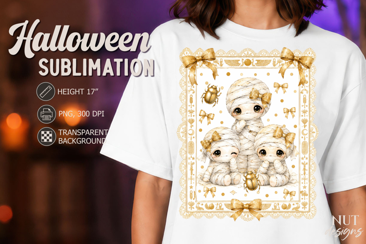 Cute Golden Mummy Coquette Lace Halloween sublimation