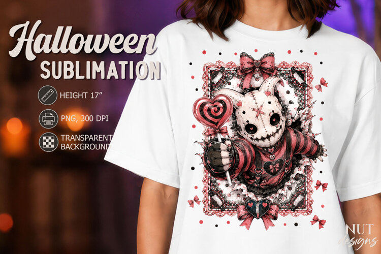 Creepy Maniac with candy Lace Halloween sublimation example image 1