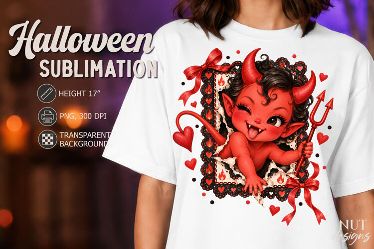 Cute Halloween Devil Baby Lace Halloween sublimation example image 1