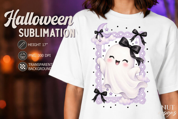 Cute Ghost with Black Bow Halloween Lace Coquette example image 1