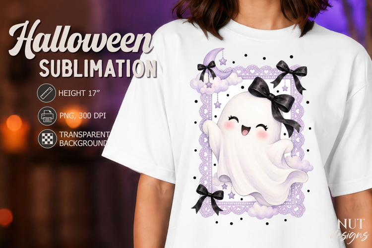 Cute Ghost with Black Bow Halloween Lace Coquette