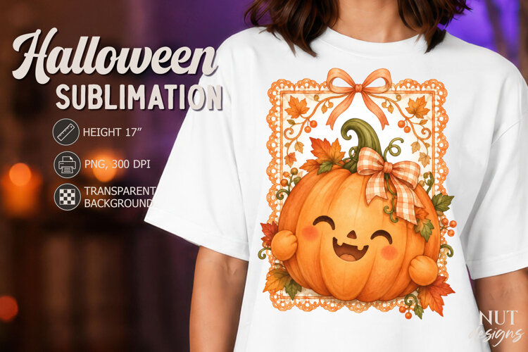 Cute Autumn Pumpkin Lace Coquette Halloween example image 1