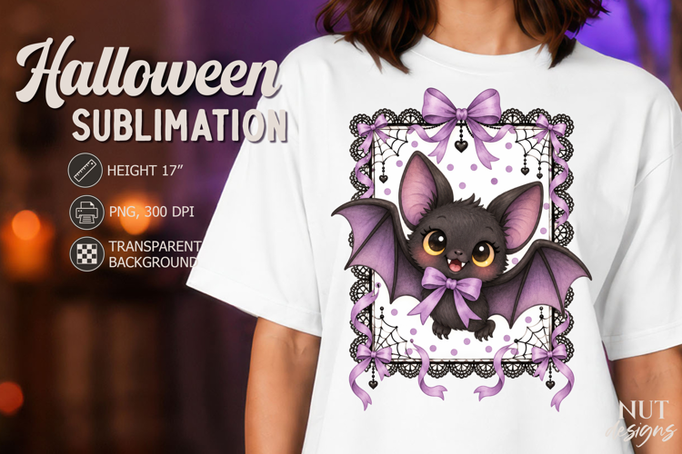 Cute Purple Bat Lace Halloween Coquette sublimation