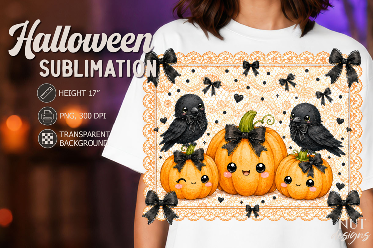 Cute Pumpkin Crow Halloween Coquette sublimation