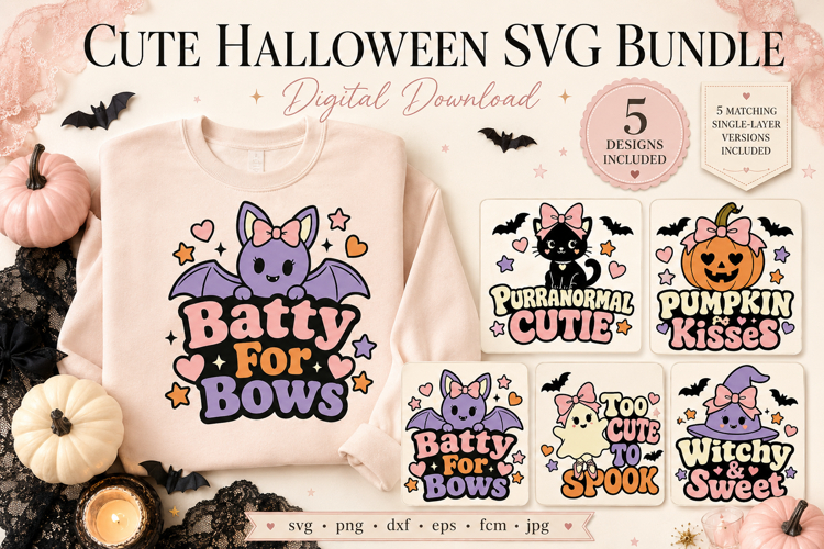 Coquette Halloween SVG Bundle, Cute Halloween Quote Designs,