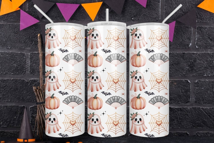 Elegant Ghost Tumbler Wrap Coquette Halloween