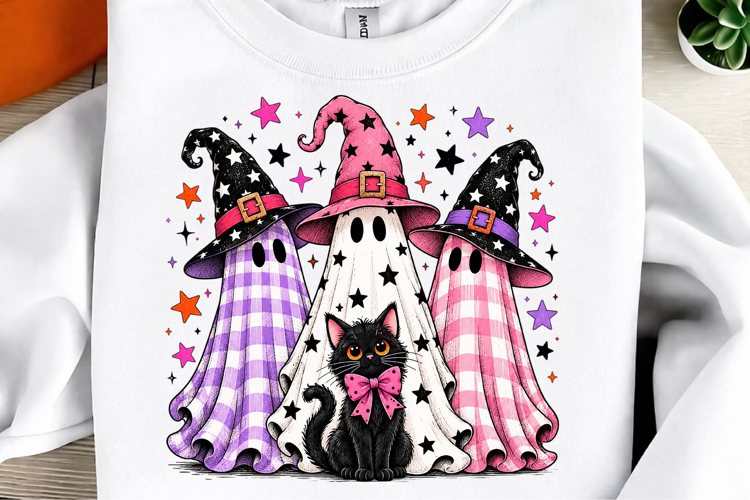 Coquette Halloween Ghost PNG, Cute Ghost Cat Sublimation