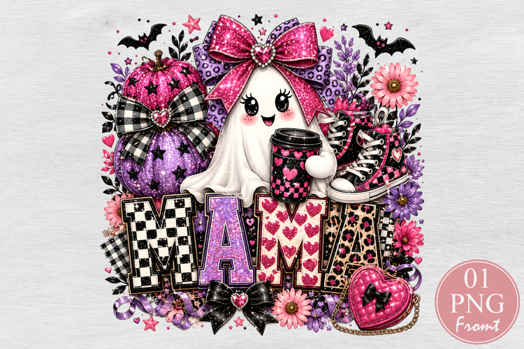 Coquette Halloween Mama PNG, Pink Ghost Coffee Sublimation