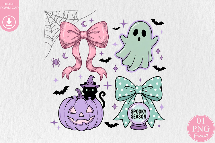 Coquette Halloween Sublimation, Pastel Pink   Mint Green Bow
