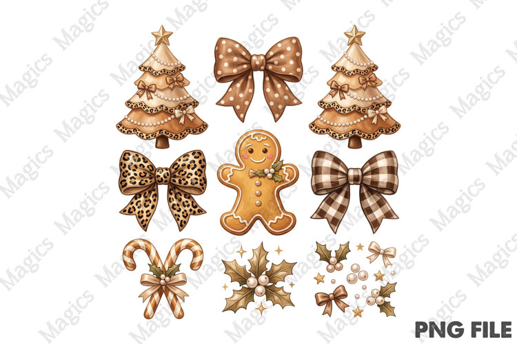 Coquette Leopard Bow Christmas PNG example image 1