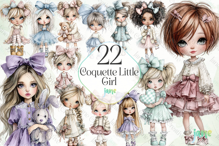 Coquette Little Girl Sublimation Clipart Bundle
