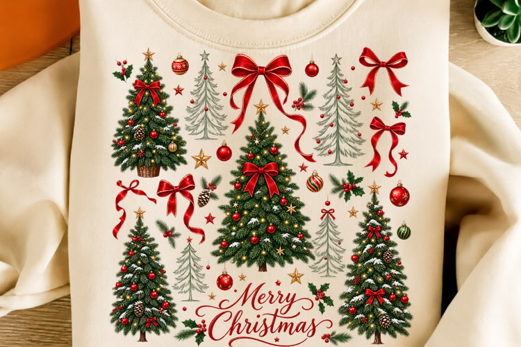 Coquette Merry Christmas Png, Preppy Christmas Tree Png