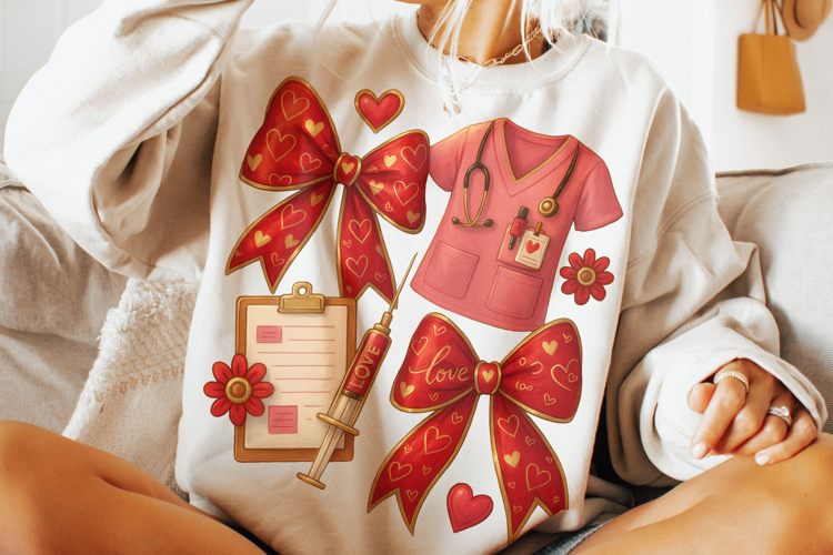 Nurse Valentines Day PNG, Nurse Mom PNG, Coquette Bow PNG