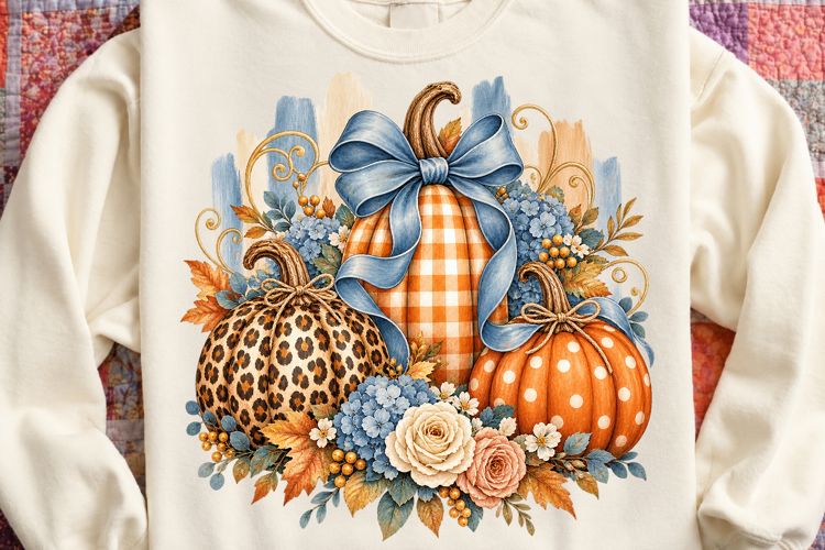 Coquette Patchwork Fall Pumpkin PNG