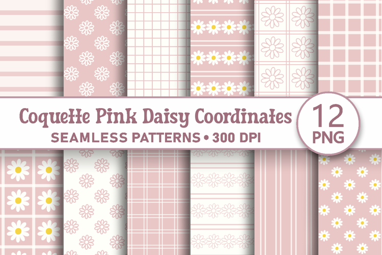 Coquette pink daisy seamless patterns Digital paper bundle