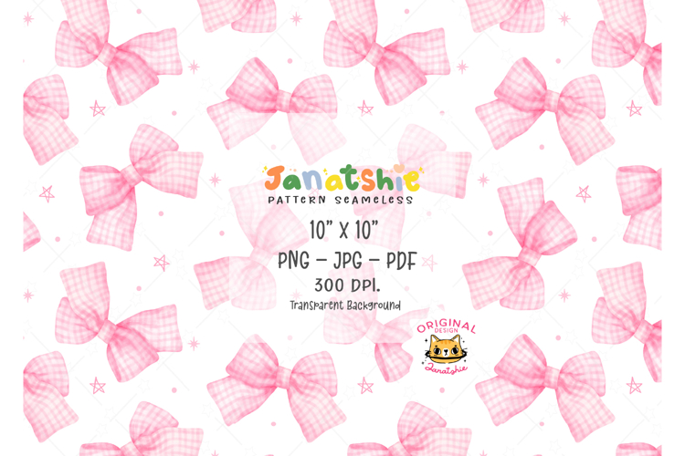 Coquette Pink Bow Gingham Seamless Pattern PNG, UV DTF Print
