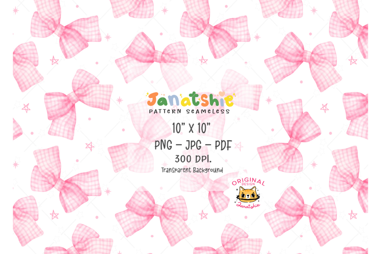 Coquette Pink Bow Gingham Seamless Pattern PNG, UV DTF Print