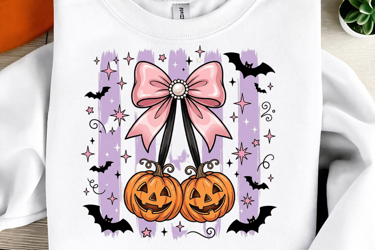 Coquette Pumpkin Bow Halloween PNG