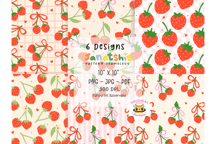 Retro Coquette Strawberry Pattern Set , UV DTF printable