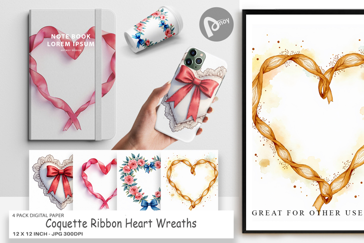 Coquette Ribbon Wreaths Digital Paper