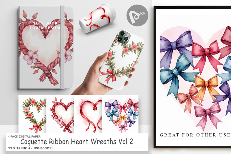 Coquette Ribbon Wreaths Digital Paper