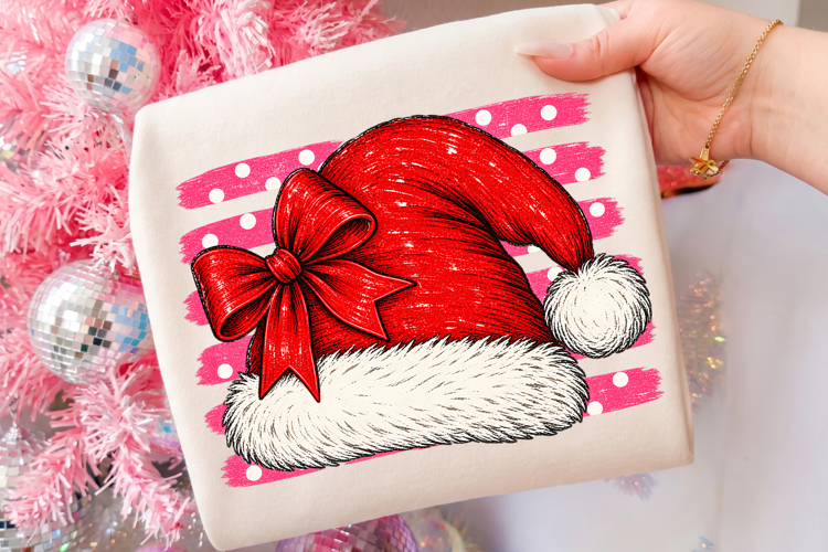 Coquette Santa Hat Winter Apparel PNG, Cute Christmas Shirt