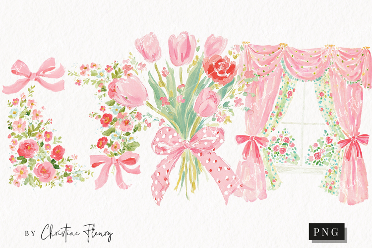 Watercolor Coquette Spring Clipart | Spring PNG