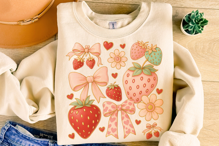 Boho Strawberry Coquette PNG, Preppy Strawberries, Summer