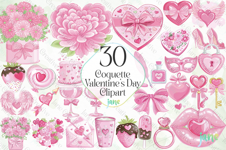 Coquette Valentines Day Clipart Bundle