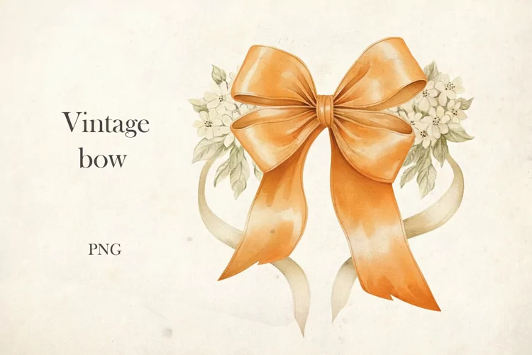Coquette Vintage Bow Clipart. Orange Ribbon