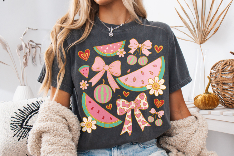 Watermelon Coquette Bow PNG, Summer PNG, Summer Coquette PNG