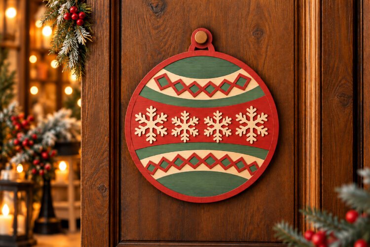 Coral and Sage Geometric Snowflake Laser Cut SVG example image 1